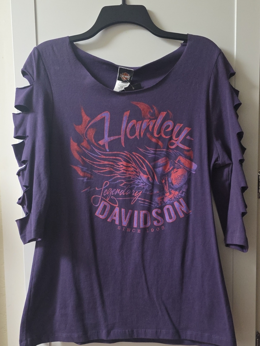 Harley-Davidson Purple Graphic Sleeve-Cut Long Sleeve Tee Size XL